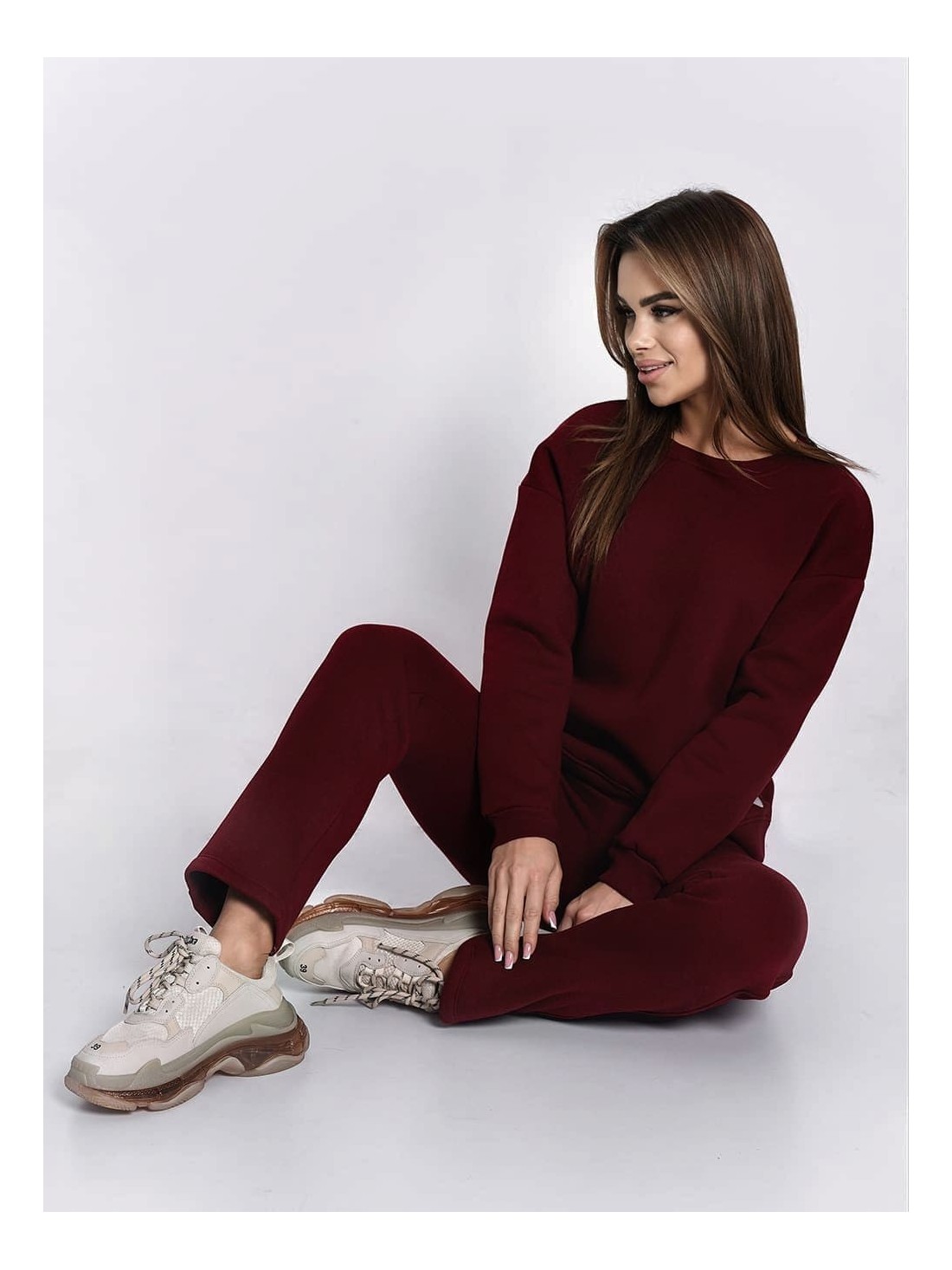 Insulated tracksuit for women sweatshirt and loose pants burgundy FI762